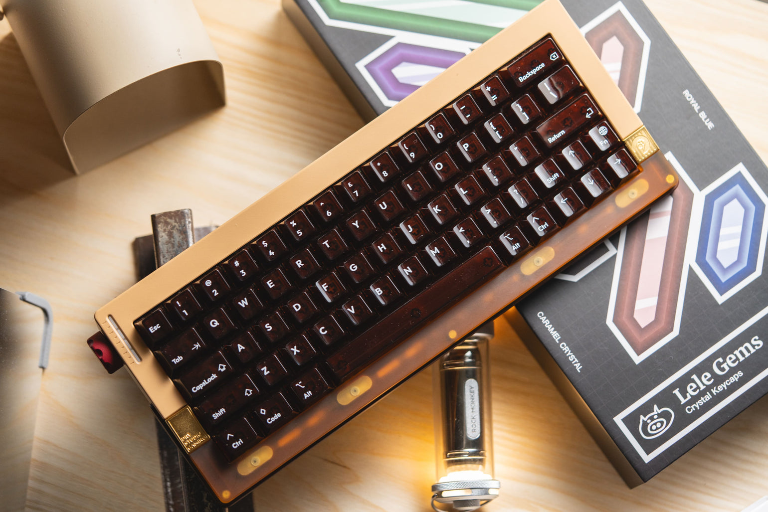 LeleLab Gems PC Cherry profile keycaps on an official demonstration keyboard